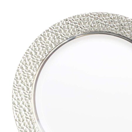 Smarty Had A Party 7.5" White with Silver Hammered Rim Round Plastic Appetizer/Salad Plates (120 Plates), 120PK 857-CASE